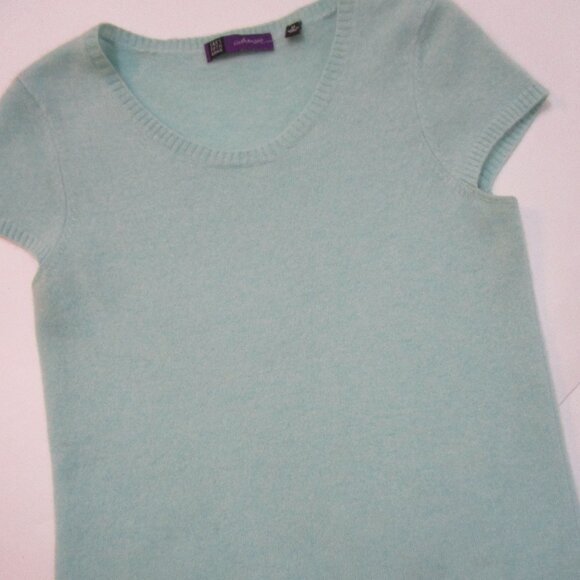 CASHMERE Aqua Blue Pullover Sweater Cap Sleeve Cuddly - Picture 8 of 9
